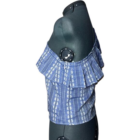 NWT Splendid one shoulder Ruffle top women’s size XS Blue and white - Picture 3 of 16